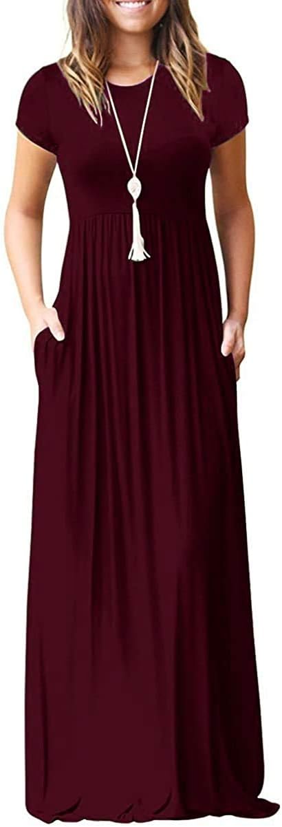 DEARCASE Maxi Dress for Women Short Sleeve Casual Summer Loose Plain Comfy Long Dresses with Pockets