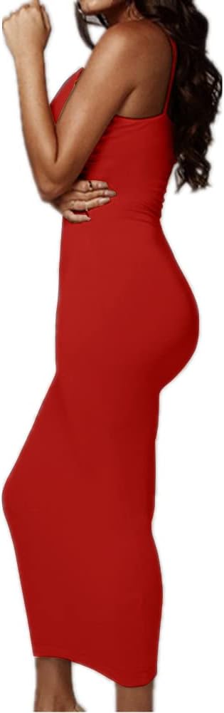 PRIMODA Women's Sexy Neon Asymmetrical Spaghetti Strap Dress Deep V-Neck Sleeveless Bodycon Midi Club Dress