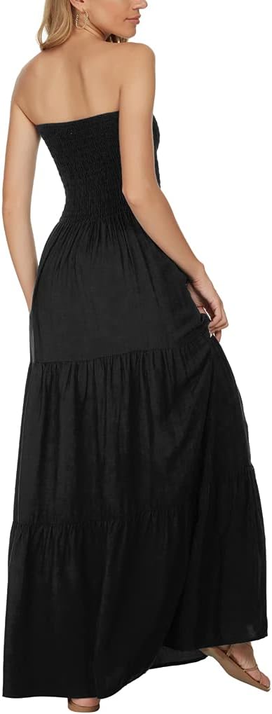 Women's Summer Strapless Tube Top Maxi Dresses Off Shoulder Boho Beach Long Dress
