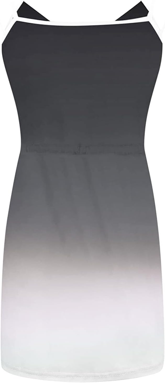 Women Summer Casual Striped Dress Drawstring Waist Tie Knot Mini Dresses Short Sleeve V Neck Tank Dress with Pocket