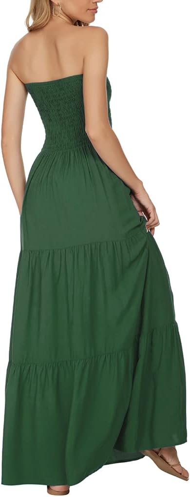 Women's Summer Strapless Tube Top Maxi Dresses Off Shoulder Boho Beach Long Dress