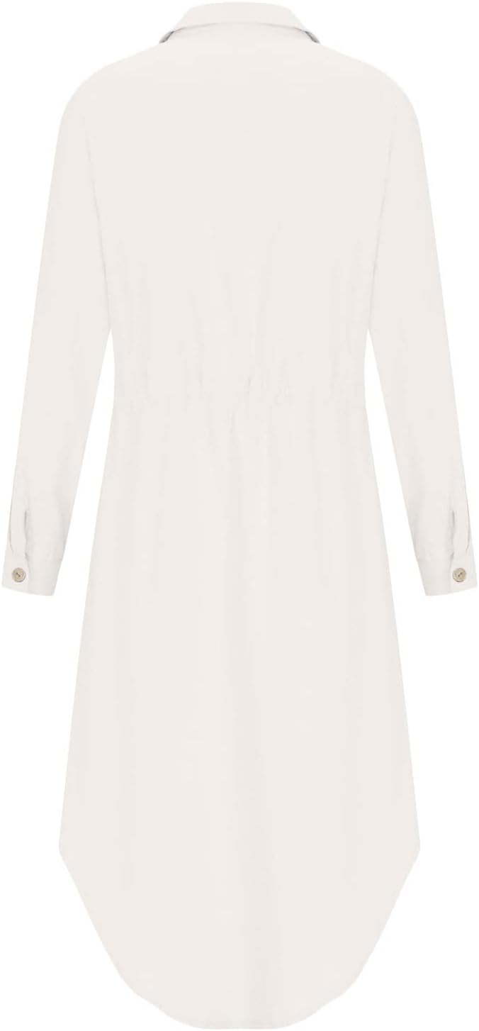 Women's Maxi Shirt Dresses Solid Cotton Linen Button Lapel Long Sleeves Summer Irregular Hem Daily Casual Sundress