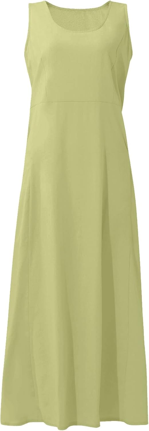 Women's Casual Sleeveless Dresses, Cotton Linen Pocket Dresses Summer Dresses for Women 2024 Sundresses Beach Dress