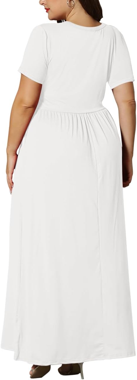 KARALIN Women’s Plus Size Maxi Dresses for Curvy Women Summer Casual Short Sleeve 2025 Long Dress 14W-26W