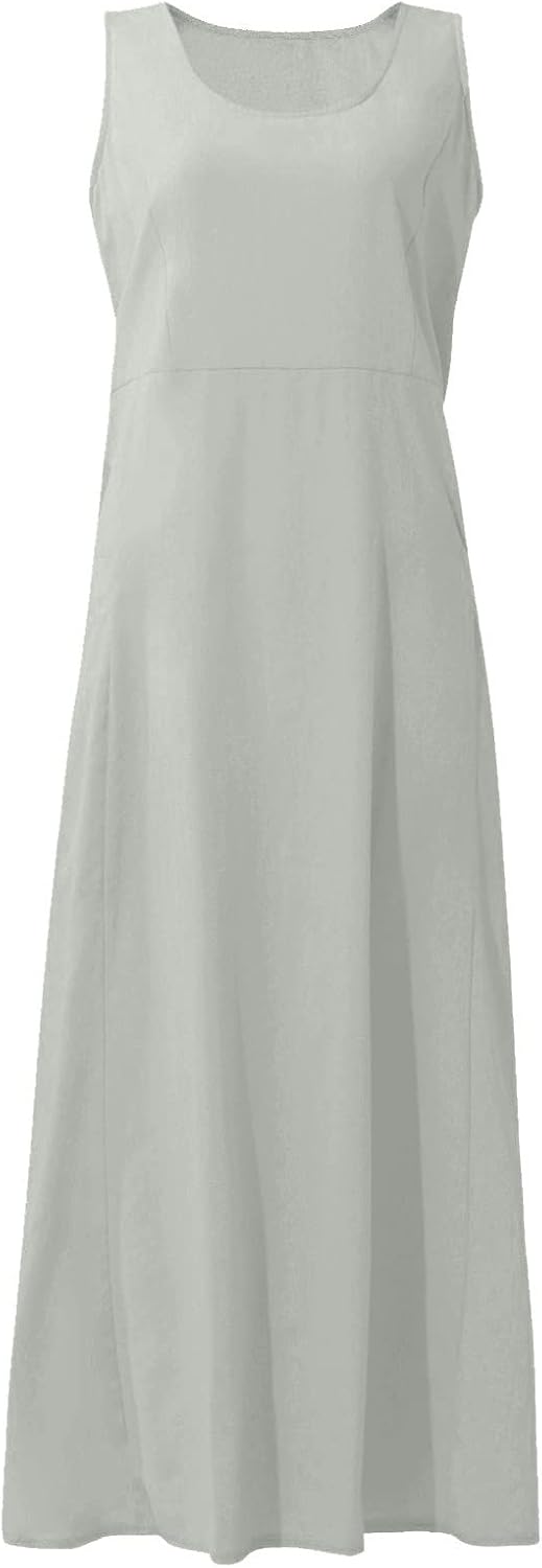 Women's Casual Sleeveless Dresses, Cotton Linen Pocket Dresses Summer Dresses for Women 2024 Sundresses Beach Dress