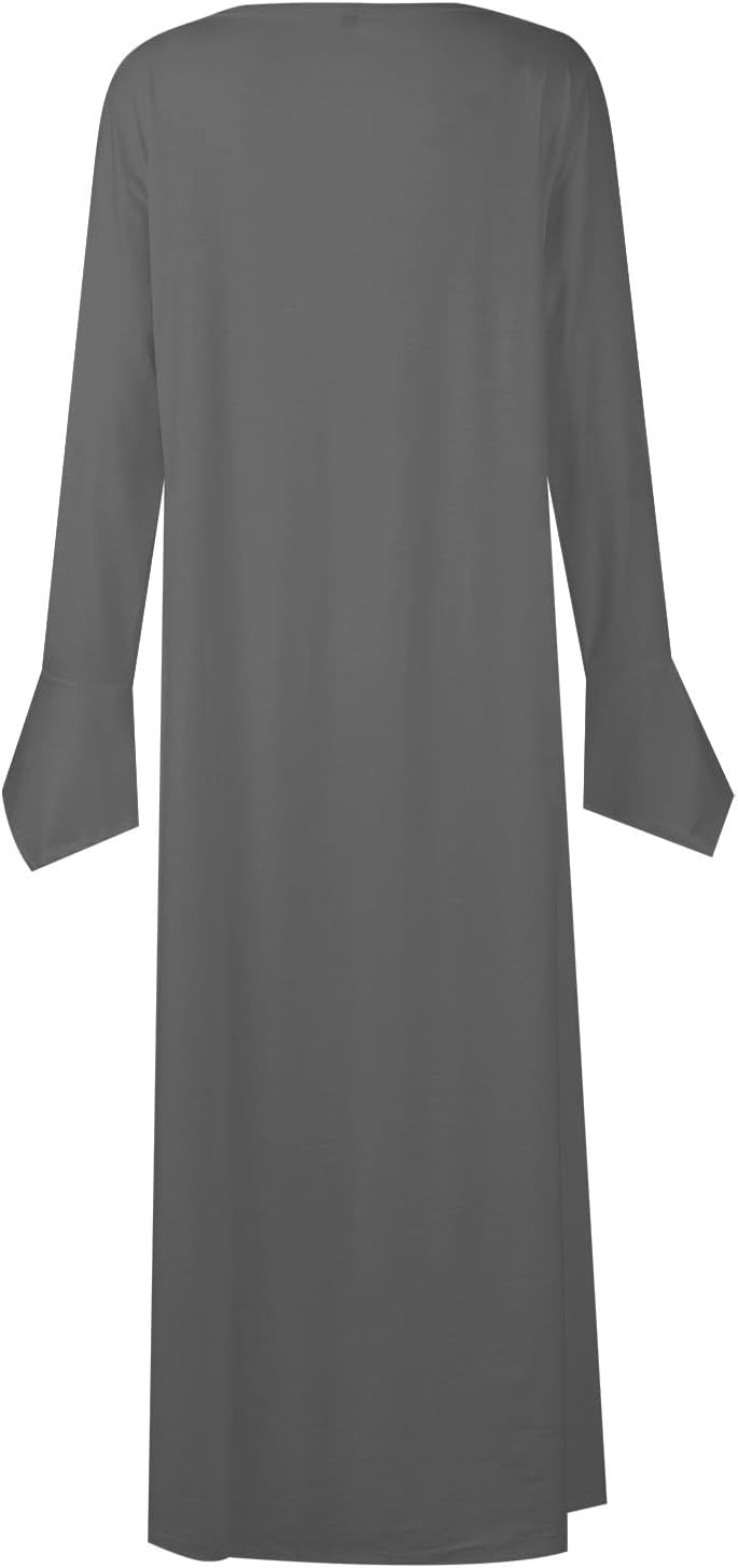 DOPOCQ Fall Women Dresses 2023 Long Sleeve V Neck Plus Size Maxi Dress Boho Dress High Waisted A-Line Dress with Pocket