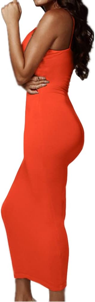 PRIMODA Women's Sexy Neon Asymmetrical Spaghetti Strap Dress Deep V-Neck Sleeveless Bodycon Midi Club Dress