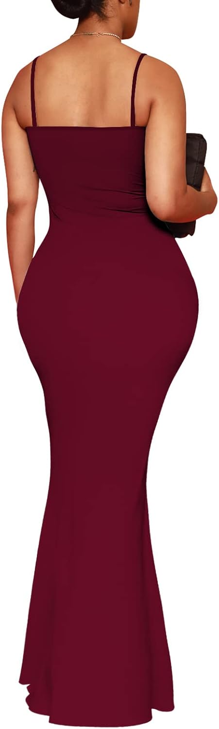 Hafailia Women's Casual Soft Lounge Long Slip Dress Sexy Sleeveless Bodycon Maxi Dresses Evening Formal Cocktail