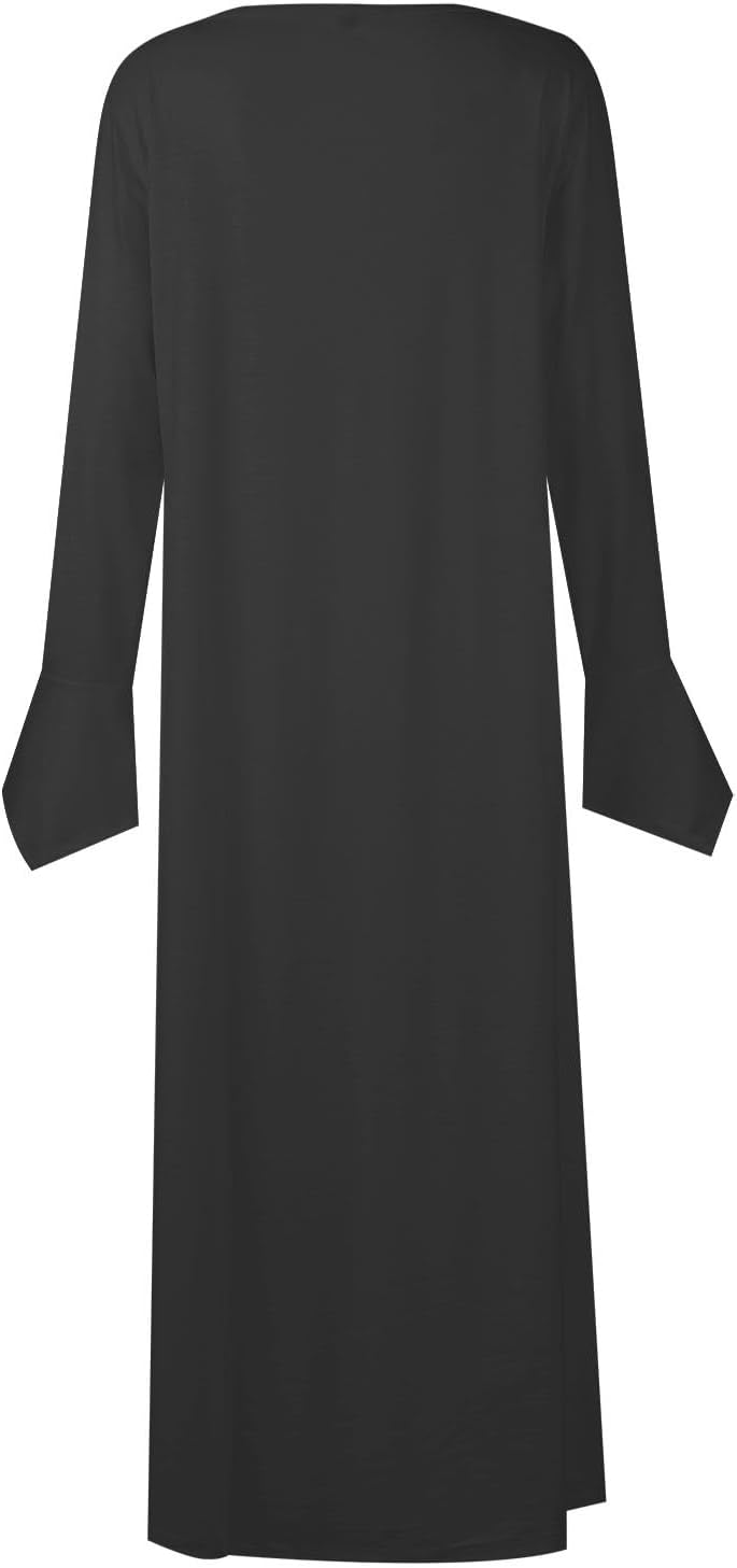 DOPOCQ Fall Women Dresses 2023 Long Sleeve V Neck Plus Size Maxi Dress Boho Dress High Waisted A-Line Dress with Pocket