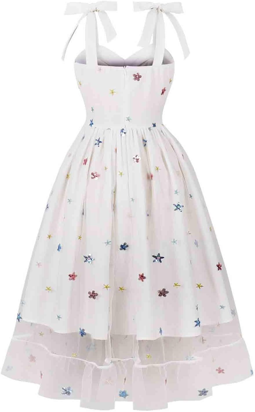 HGps8w Vintage Cocktail Dress for Women, Elegant Butterfly Embroidered Lace V Neck Sleeveless A-Line Party Swing Dresses