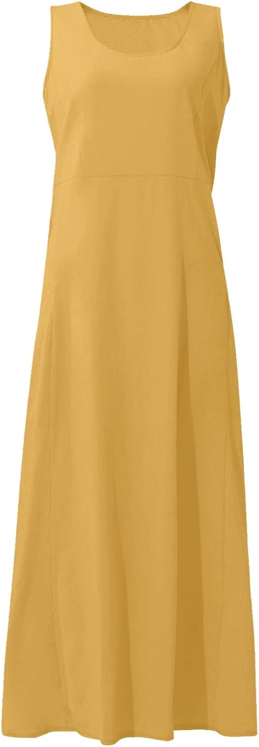 Women's Casual Sleeveless Dresses, Cotton Linen Pocket Dresses Summer Dresses for Women 2024 Sundresses Beach Dress