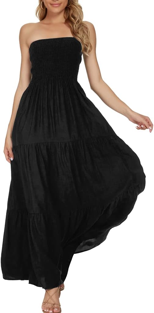 Women's Summer Strapless Tube Top Maxi Dresses Off Shoulder Boho Beach Long Dress