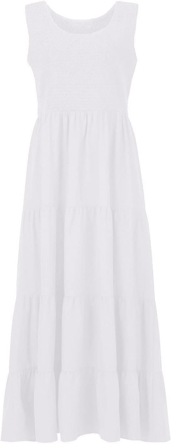 Women Summer Sleeveless Dressees Boho Maxi Dress Casual Smocked Square Neck Sundress a Line Beach Wedding Dresses