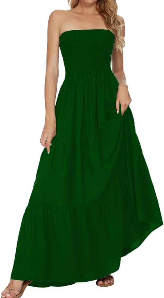 Women's Summer Strapless Tube Top Maxi Dresses Off Shoulder Boho Beach Long Dress