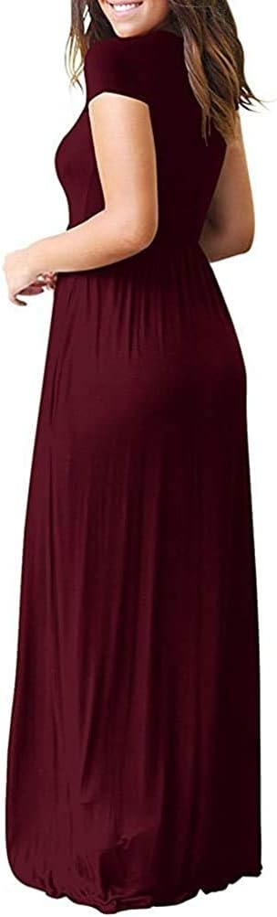 DEARCASE Maxi Dress for Women Short Sleeve Casual Summer Loose Plain Comfy Long Dresses with Pockets