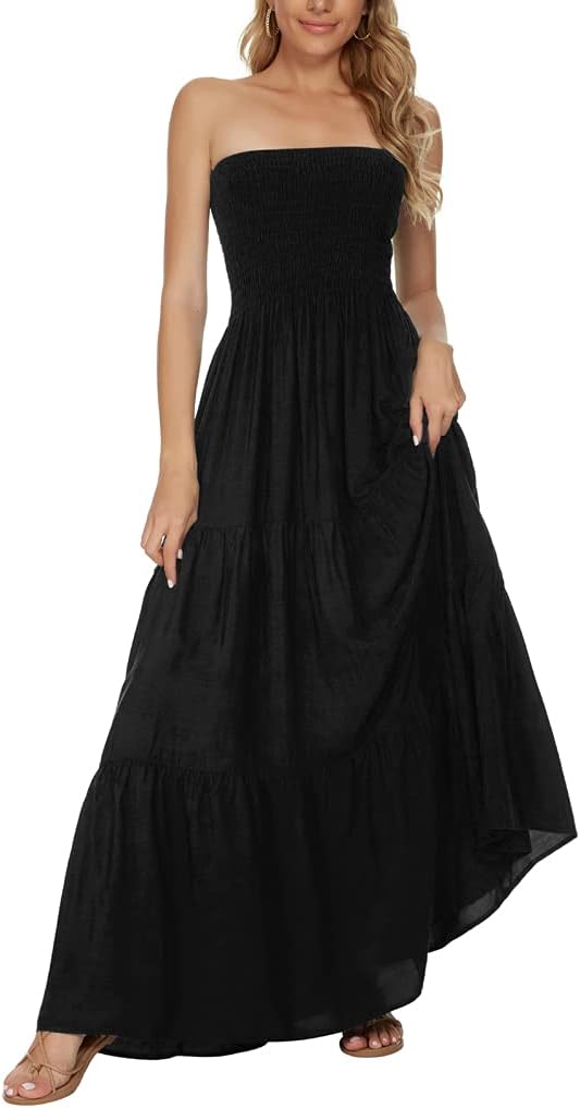 Women's Summer Strapless Tube Top Maxi Dresses Off Shoulder Boho Beach Long Dress