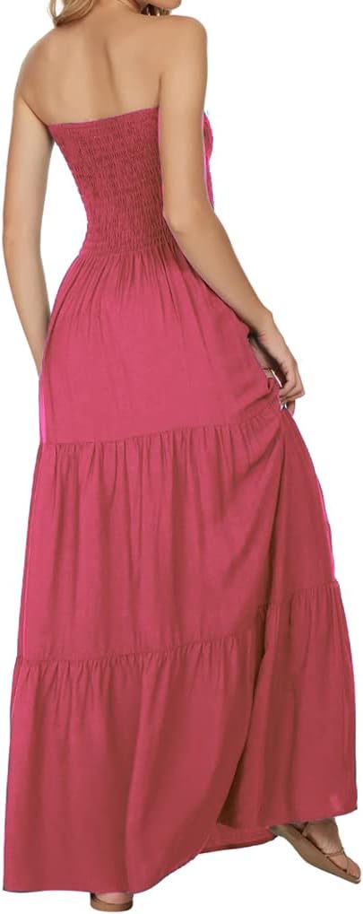 Women's Summer Strapless Tube Top Maxi Dresses Off Shoulder Boho Beach Long Dress