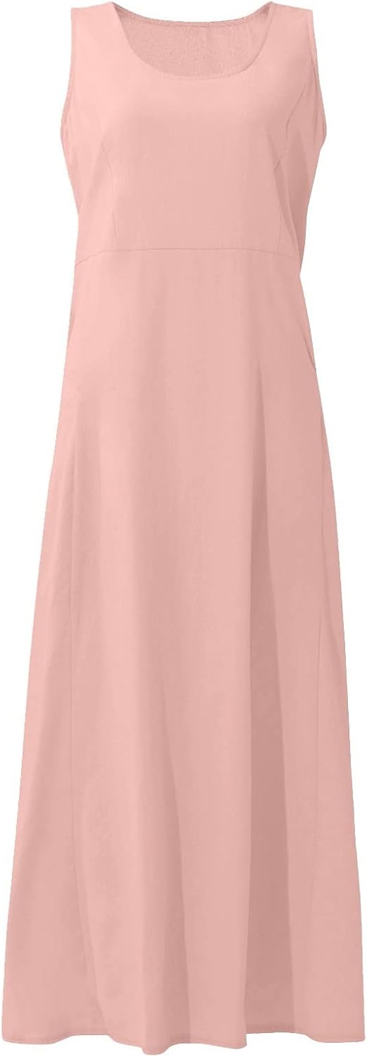 Women's Casual Sleeveless Dresses, Cotton Linen Pocket Dresses Summer Dresses for Women 2024 Sundresses Beach Dress
