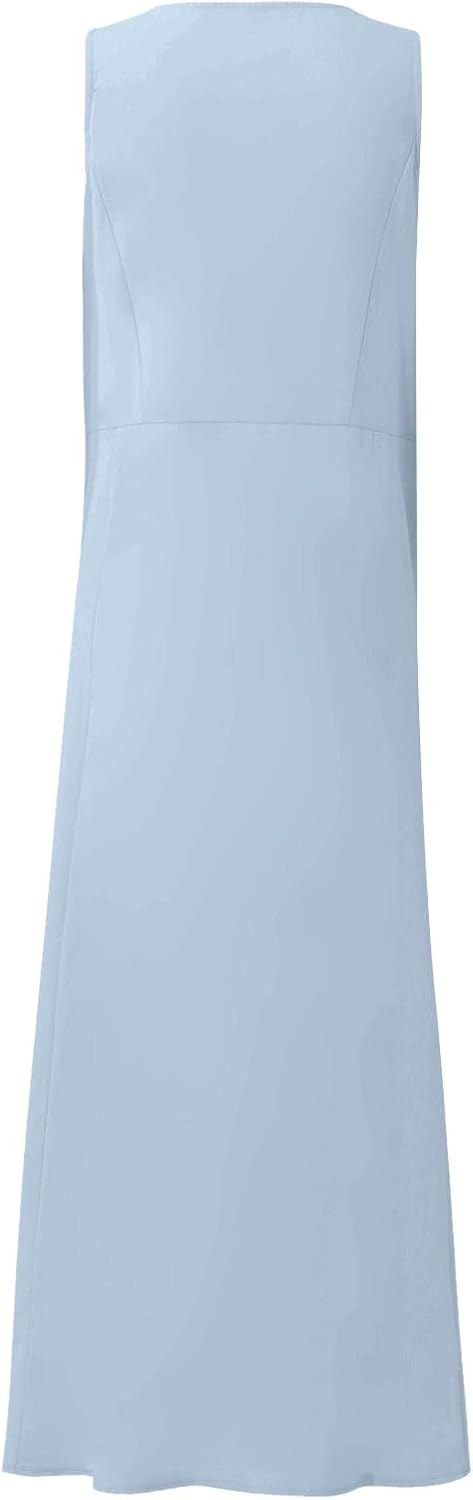 Women's Casual Sleeveless Dresses, Cotton Linen Pocket Dresses Summer Dresses for Women 2024 Sundresses Beach Dress