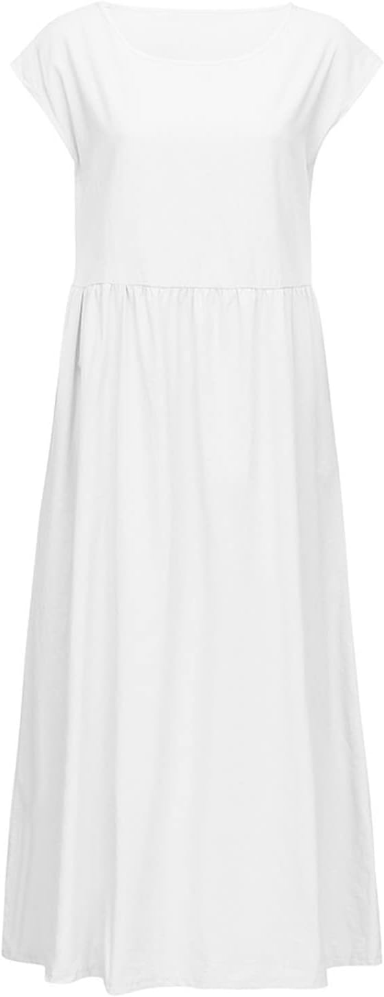 Linen Dresses for Women 2025 Summer Fashion Solid Color Sleeveless Dresses Beach Flowy Maxi Dresses Casual Sundress