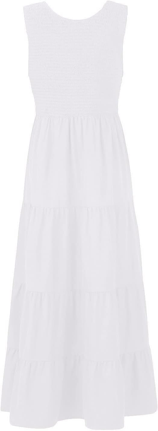 Women Summer Sleeveless Dressees Boho Maxi Dress Casual Smocked Square Neck Sundress a Line Beach Wedding Dresses