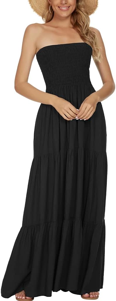 Women's Summer Strapless Tube Top Maxi Dresses Off Shoulder Boho Beach Long Dress