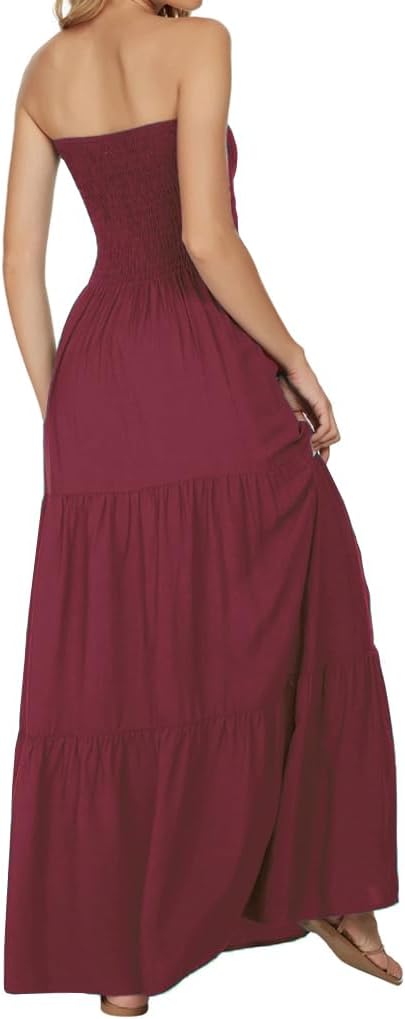 Women's Summer Strapless Tube Top Maxi Dresses Off Shoulder Boho Beach Long Dress