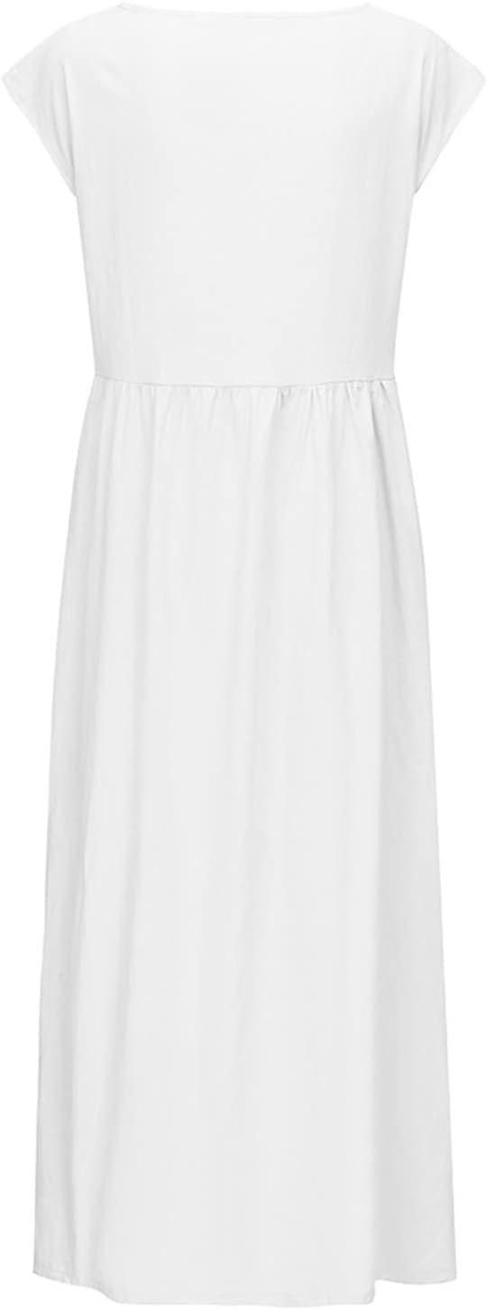 Linen Dresses for Women 2025 Summer Fashion Solid Color Sleeveless Dresses Beach Flowy Maxi Dresses Casual Sundress