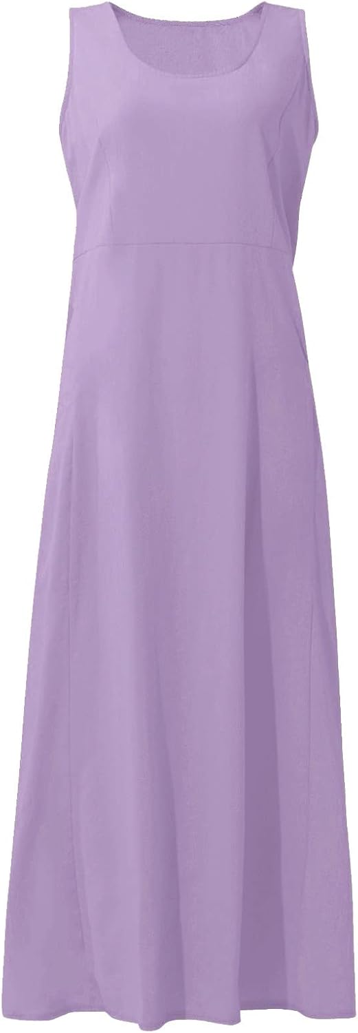 Women's Casual Sleeveless Dresses, Cotton Linen Pocket Dresses Summer Dresses for Women 2024 Sundresses Beach Dress