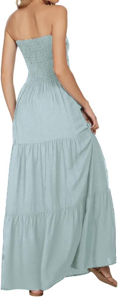 Women's Summer Strapless Tube Top Maxi Dresses Off Shoulder Boho Beach Long Dress
