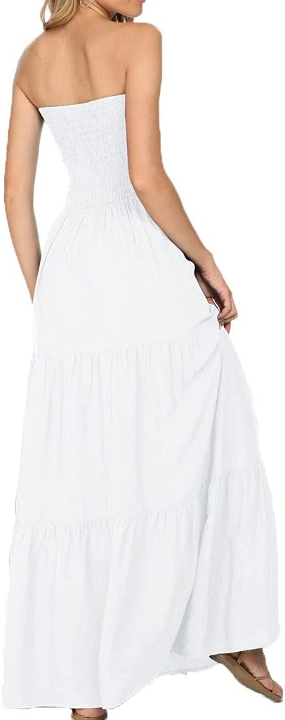 Women's Summer Strapless Tube Top Maxi Dresses Off Shoulder Boho Beach Long Dress