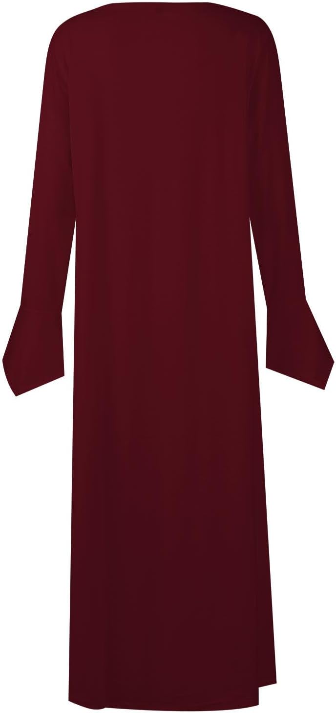 DOPOCQ Fall Women Dresses 2023 Long Sleeve V Neck Plus Size Maxi Dress Boho Dress High Waisted A-Line Dress with Pocket
