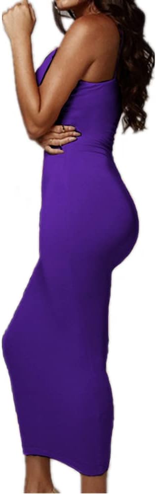 PRIMODA Women's Sexy Neon Asymmetrical Spaghetti Strap Dress Deep V-Neck Sleeveless Bodycon Midi Club Dress