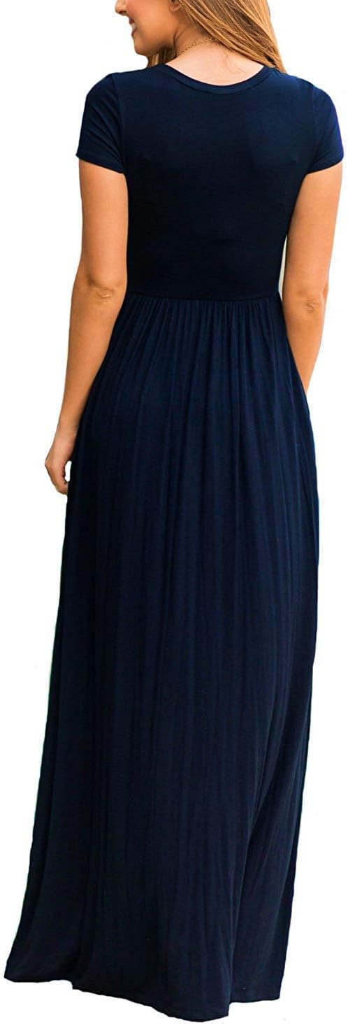 DEARCASE Maxi Dress for Women Short Sleeve Casual Summer Loose Plain Comfy Long Dresses with Pockets