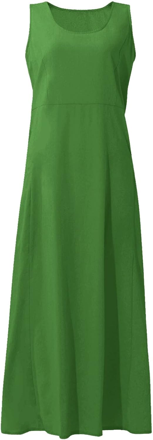 Women's Casual Sleeveless Dresses, Cotton Linen Pocket Dresses Summer Dresses for Women 2024 Sundresses Beach Dress