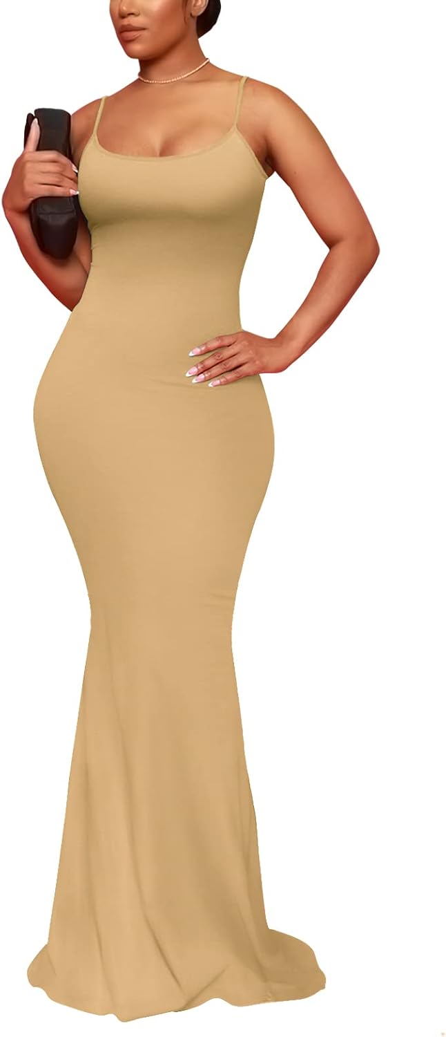 Hafailia Women's Casual Soft Lounge Long Slip Dress Sexy Sleeveless Bodycon Maxi Dresses Evening Formal Cocktail