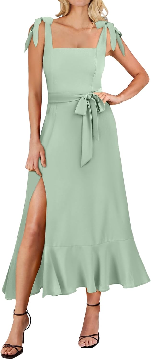 ANRABESS Women's Square Neck Ruffle Split Midi Elegant Formal Wedding Guest Cocktail Bridesmaid Graduation Party Dresses
