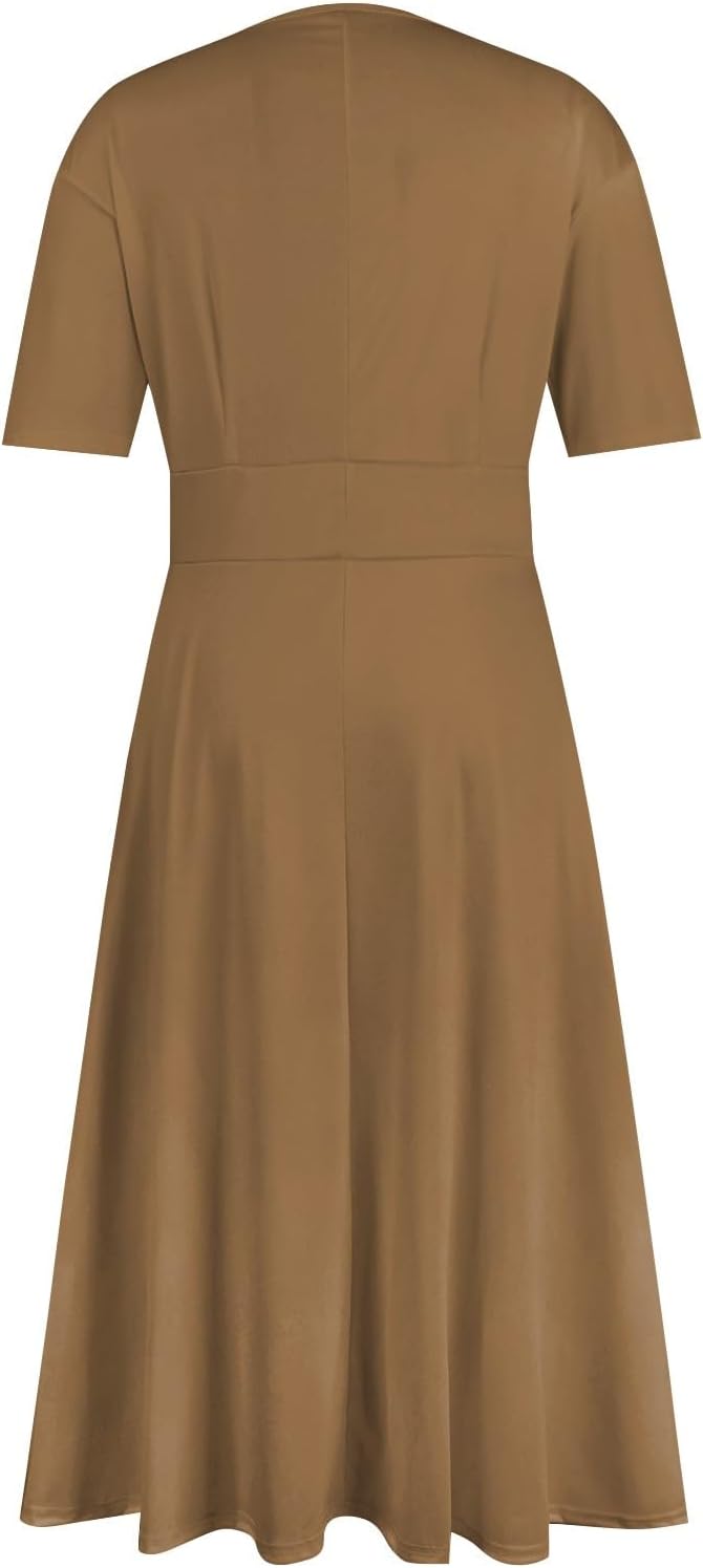 Women's Summer Elegant Cocktail Dress Solid Color Swing V-Neck Party Gown Dresses, S-2XL