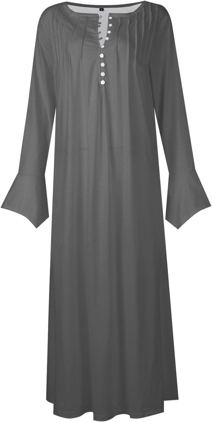 DOPOCQ Fall Women Dresses 2023 Long Sleeve V Neck Plus Size Maxi Dress Boho Dress High Waisted A-Line Dress with Pocket