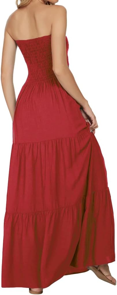 Women's Summer Strapless Tube Top Maxi Dresses Off Shoulder Boho Beach Long Dress