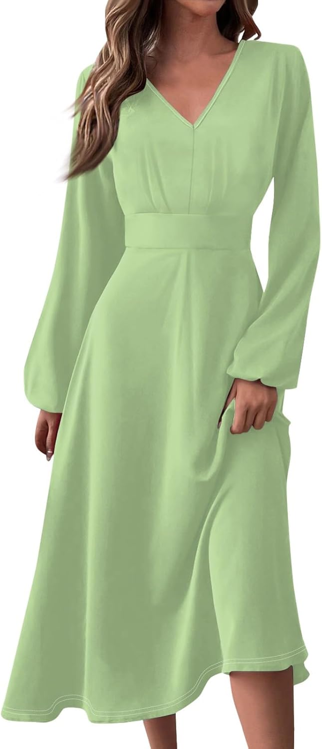 Women's Summer Elegant Cocktail Dress Solid Color Swing V-Neck Party Gown Dresses, S-2XL