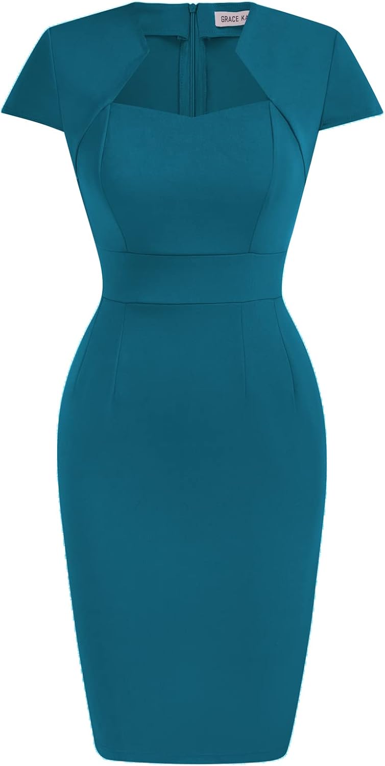 Grace Karin Womens 50s 60s Vintage Pencil Dress Bodycon Cap Sleeve Dress