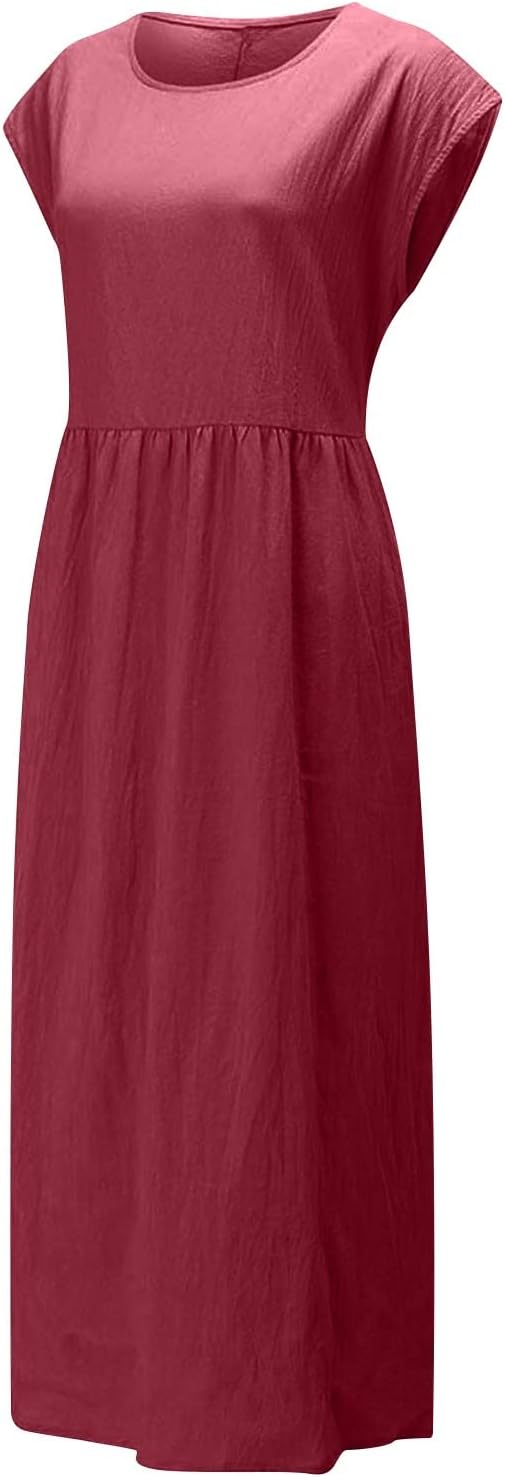 Linen Dresses for Women 2025 Summer Fashion Solid Color Sleeveless Dresses Beach Flowy Maxi Dresses Casual Sundress