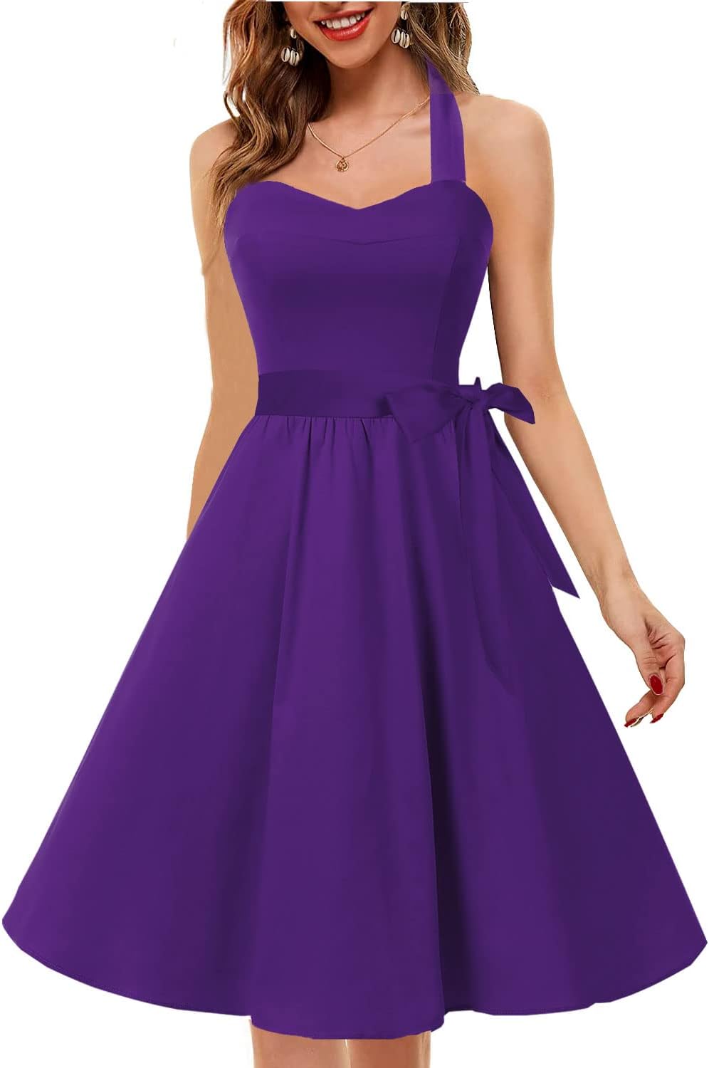 Topdress Women'sVintage Polka Audrey Dress 1950s Halter Retro Cocktail Dress