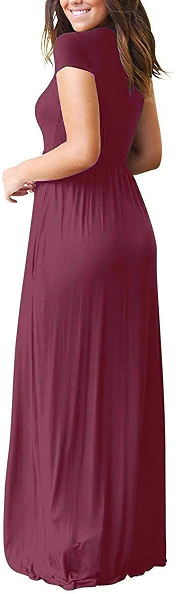 AUSELILY Women's Short Sleeve Loose Plain Casual Long Maxi Dresses for Women 2025
