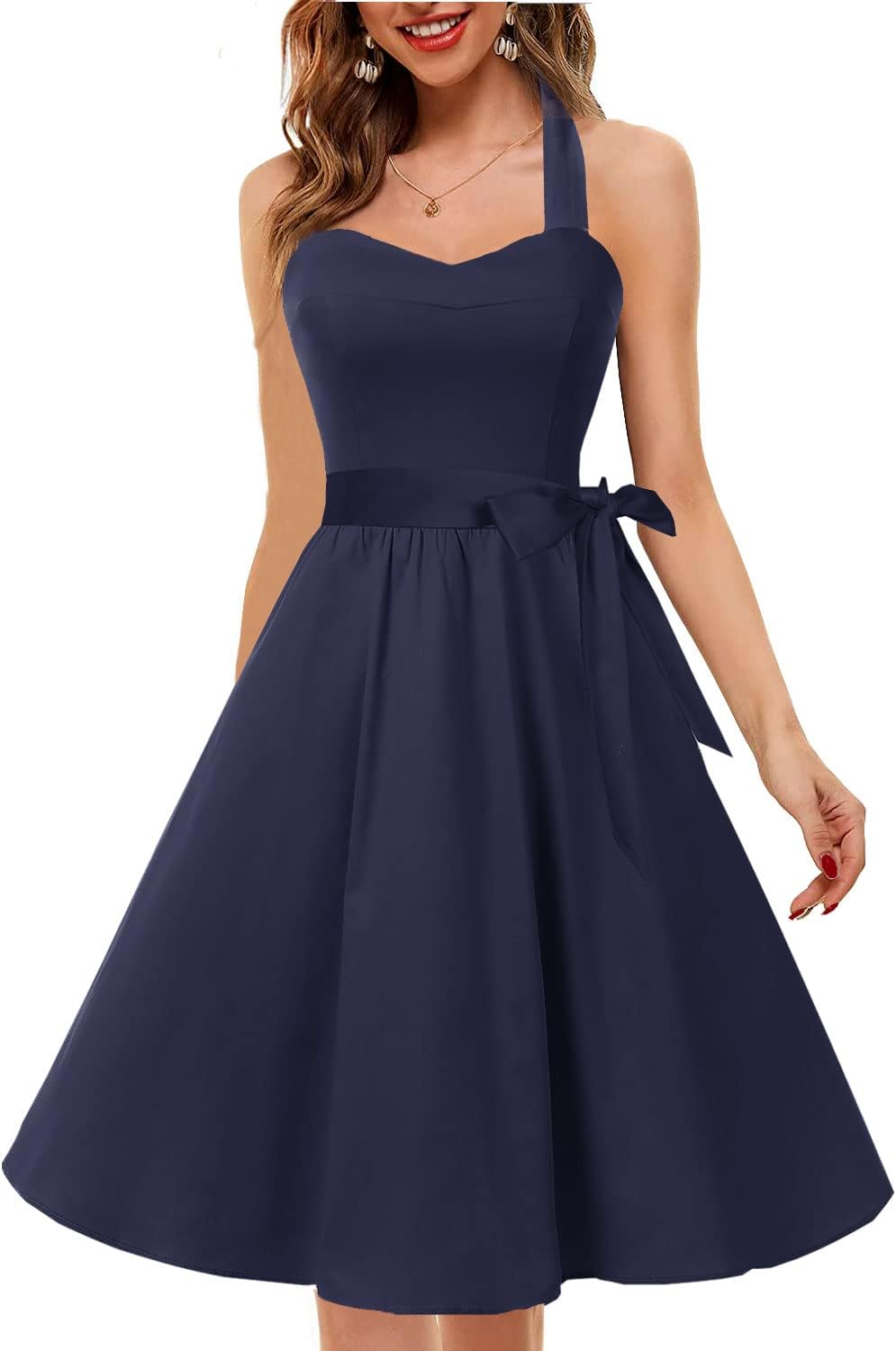 Topdress Women'sVintage Polka Audrey Dress 1950s Halter Retro Cocktail Dress