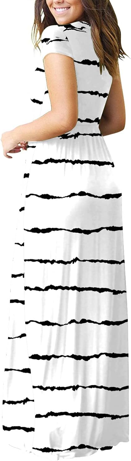 DEARCASE Maxi Dress for Women Short Sleeve Casual Summer Loose Plain Comfy Long Dresses with Pockets