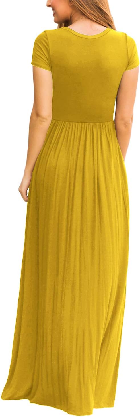 DEARCASE Maxi Dress for Women Short Sleeve Casual Summer Loose Plain Comfy Long Dresses with Pockets