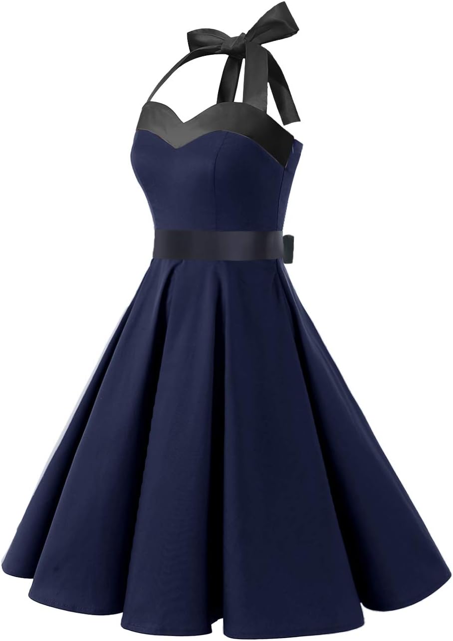 DRESSTELLS Women's Vintage 1950s Cocktail Party Dress Retro Wedding Guest Halter Rockabilly Swing Dresses