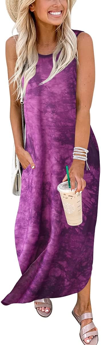 ANRABESS Women Casual Loose Sundress Sleeveless Split Maxi Long Beach Shirt Dress Travel Vacation 2025 Summer Outfits